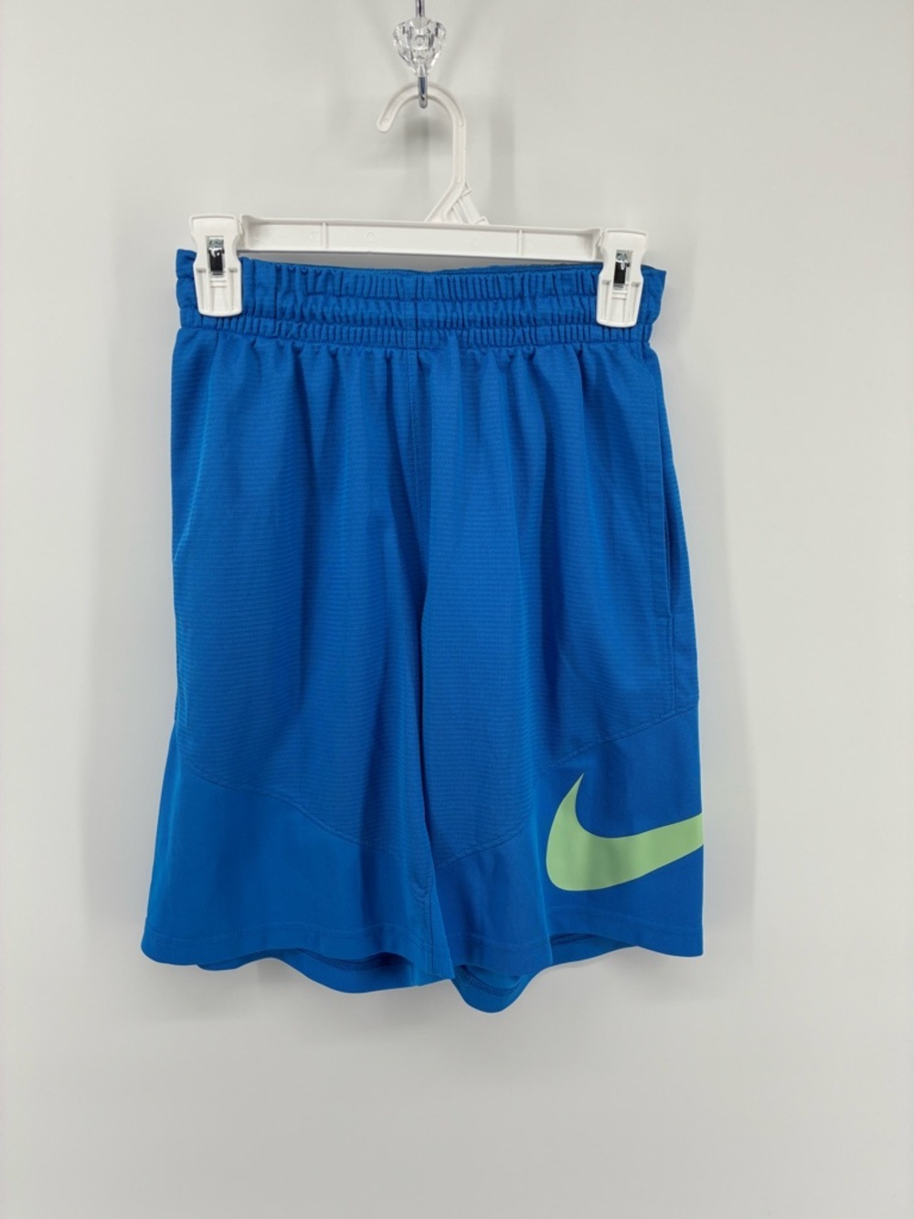 Nike Blue Shorts with Lime Swoosh Accent
